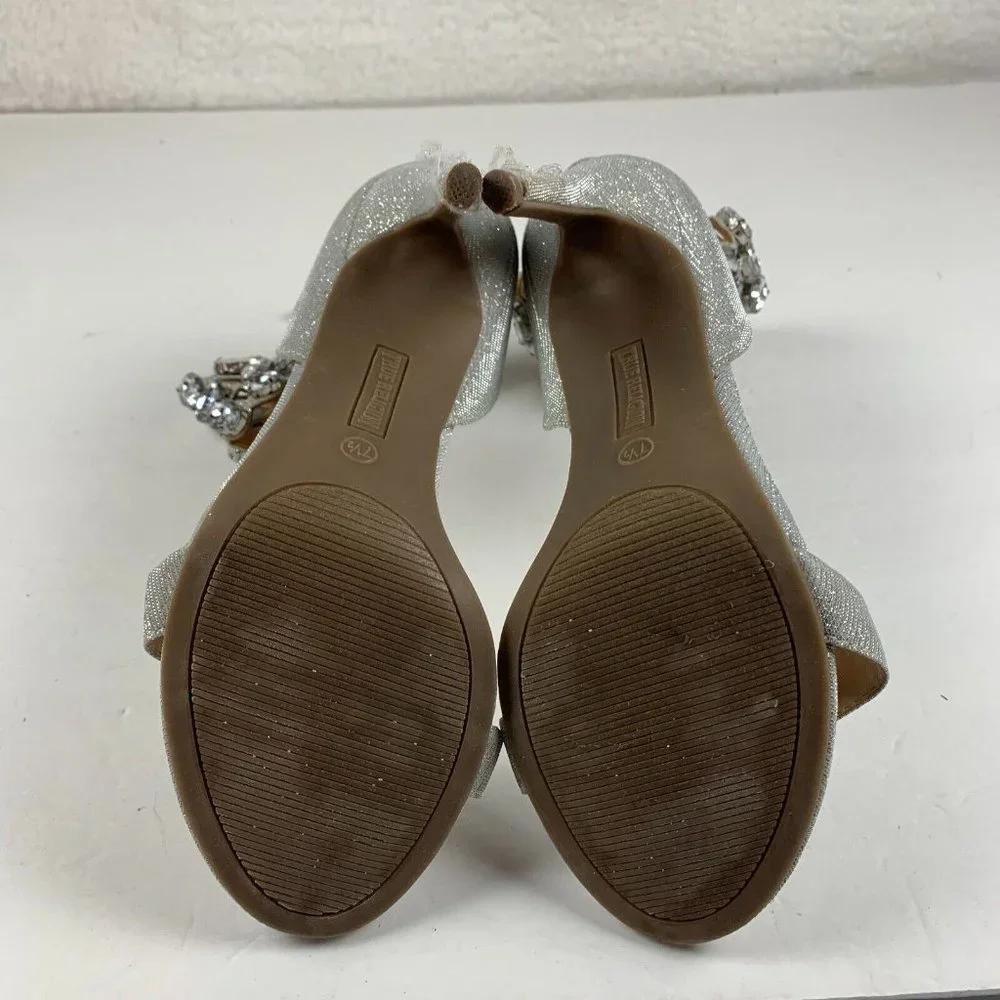 True Religion Braelynn Ankle Wrap Dress Heels 7.5M Jewel Embellished Silver 7963